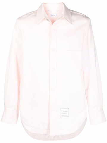 Thom Browne - 4-Bar stripe logo-patch shirt jacket - men - Cotton - 5 - Pink
