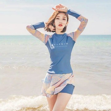 泳衣女 長袖泳衣女 泳裝女 防晒泳衣 兩件式泳衣 分體保守遮肚顯瘦女生長袖防晒小胸集中爆乳溫泉泳裝
