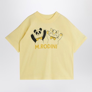 Light yellow T-shirt with panda and cat print