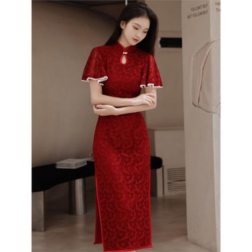 2025夏季新款改良版旗袍新式蕾絲紅色喜慶日常可穿收腰氣質連衣裙