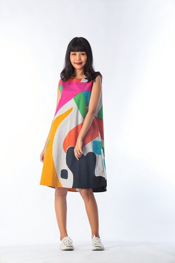 Short Dress Linen Hand Paint For Summer Beach Vacation