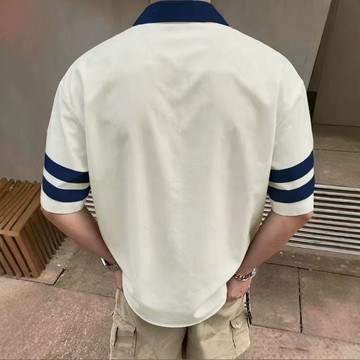 短寬版型 復古短格 短板上衣 短袖襯衫 方盒男士休閒數字印花襯衫，夏季男女通款街頭風襯衫，適合校園、百搭 夏天 美式街頭