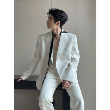 張凌赫同款白色西裝外套男士秋冬百搭休閑韓版痞帥高級感墊肩西服