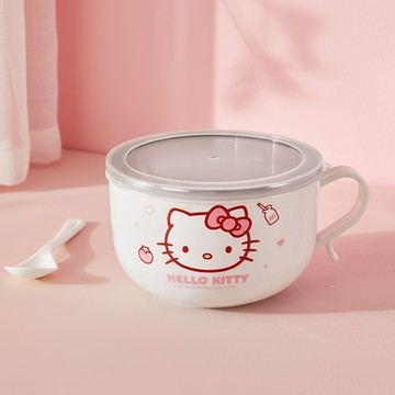 【三麗鷗】隔熱防燙800ml不銹鋼碗+蓋+匙 Hello Kitty