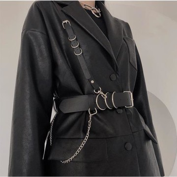 2025韓版新款暗黑系黑色背帶皮鏈條長肩帶配飾單肩斜挎帶子配件潮