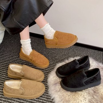 【白鳥麗子】【35-44全尺碼】百搭素面絨布內刷毛圓頭平底懶人鞋雪鞋 店長推薦