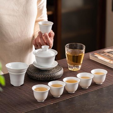 德化羊脂玉白瓷整套功夫茶具禮品蓋碗茶杯禮盒套裝商務伴手禮可lo