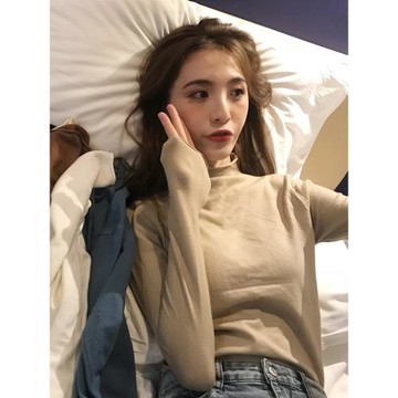 卡其色半高領針織打底衫女秋冬2026新款洋氣薄款內搭長袖修身毛衣