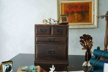 日本雜貨古道具-侘寂風Wabi-sabi深棕木質小型三層抽屜收納櫃