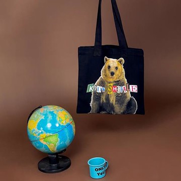 Kids Shuffle布魯克林搖滾美式復古水洗棉磨毛黑色印花logo帆布袋