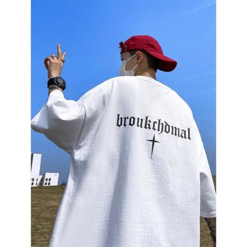 字母印花純棉t恤男日系復古cityboy上衣夏季青少年初中生短袖體恤