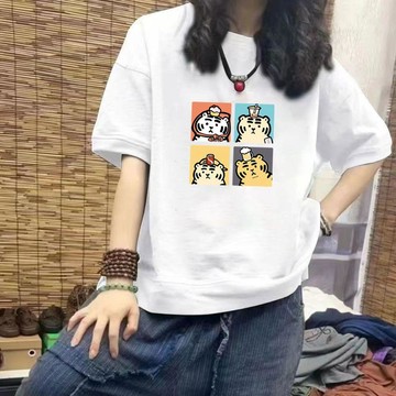 【台灣出貨】100%純棉短袖 設計感🔥大尺碼上衣 短袖t恤女 寬鬆上衣 復古潮流 卡通印花 短袖上衣女 休閒百搭 情侶裝