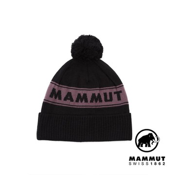 【Mammut 長毛象】Peaks Beanie 經典保暖LOGO舒適復古毛帽 黑/波動紫 #1191-01101