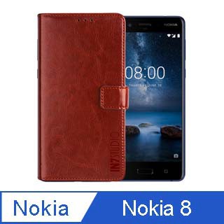 IN7 瘋馬紋 Nokia 8 (5.3吋) 錢包式 磁扣側掀PU皮套 吊飾孔 手機皮套保護殼-棕色