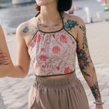 【手作設計‧台灣製】印度蓋染布/山系-大地流光綁帶肚兜