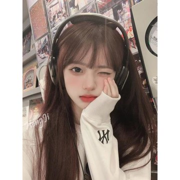 哼唧 假發女長發橘紅色長直發圓臉lolita自然黑長直假發女全頭套