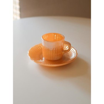 稀少迷你中古杯美國Fire King桃色珠光奶玻璃濃縮咖啡杯復古茶杯