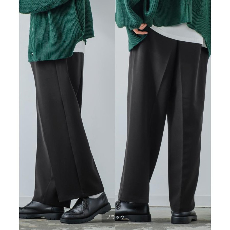 スラックス メンズ ワイドパンツ ストレッチ ワイド カラー
