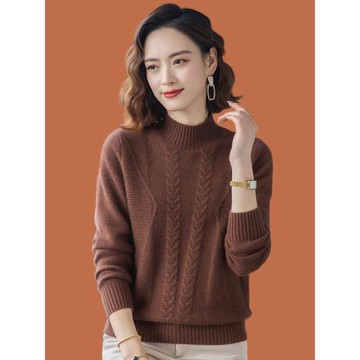 鄂爾多斯市秋冬山羊絨衫100純羊絨毛衣女短款雙股麻花溫柔打底衫