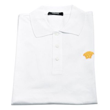 Versace 經典Medusa金黃刺繡棉質短袖Polo衫(白色)