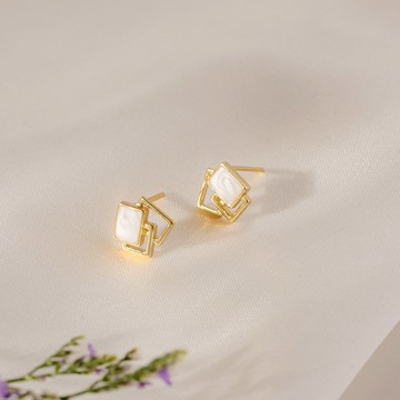 OB嚴選 琺瑯幾何方塊925銀針耳環 《XA350》