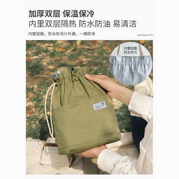 日式便當包手提袋大容量防水簡約上班族束口抽繩鋁箔保溫便攜飯盒 海鷗