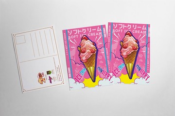 食物插畫明信片 - 草莓雪糕