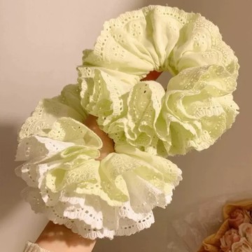 【台灣出貨】青蘋果~綠色蕾絲大腸髮圈女韓系高級感超大丸子頭扎頭髮頭繩頭飾B709