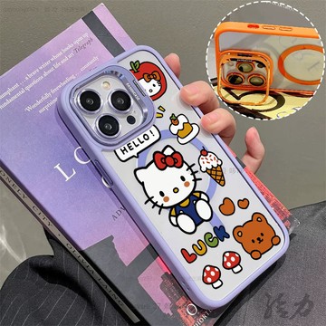 情侶kt貓 磁吸防摔殼 金屬鏡頭支架 磁吸手機殼 iPhone 17 15 14 13 12 11 Pro Max防摔殼