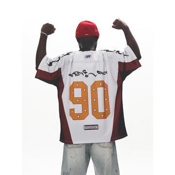 UNTILWERICH復古街頭90冰球服短袖男T恤拼色網眼速干籃球橄欖球服