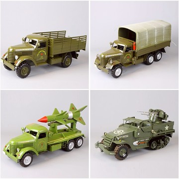 復古LOFT紅酒架紙巾盒擺件創意鐵藝軍車模型北歐家用客廳酒吧裝飾