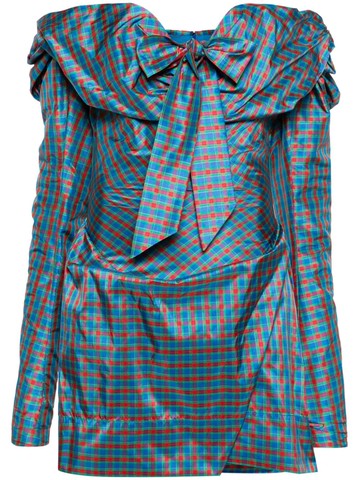 Vivienne Westwood - tartan-check off-shoulder minidress - women - Cotton/Polyamide/Polyester/Elastane/Silk - 40 - Blue