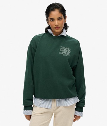 Superdry Women's Lo-fi Outdoor Mono Loose Crew Sweatshirt Green Size: 6