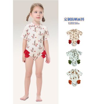新款女童泳衣女寶寶防曬抗UV連體短袖泳裝學游泳好穿脫女孩游泳衣