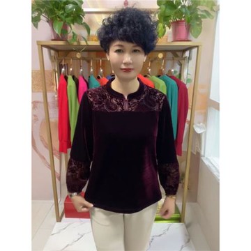 秋冬時尚闊太太絲絨植絨燒花上衣中年媽媽寬松遮肉洋氣打底旗袍衫