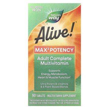 Nature's Way, Alive! Max3 優效多維生素，不添加鐵，90 片