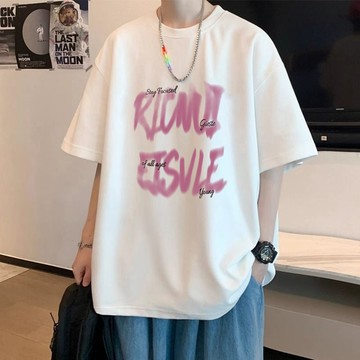 免運 100%純棉短袖 字母印花短袖 男生寬鬆上衣 ins可愛T恤 夏季寬鬆休閒短袖 百搭打底上衣