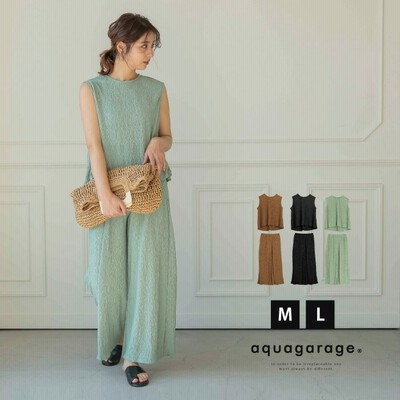 Aquagarage ノースリーブセットアップ レディース 春 夏 M L トップス ノースリーブ ボトムス パンツ ルームウェア 部屋着 ワンマイル ウェア ブラック M レディース 通販 Lineポイント最大get Lineショッピング