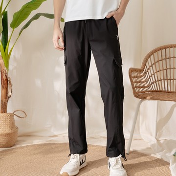 PLAYBOY - 防潑水輕型抽繩直筒褲 - 黑色/651-035-09-8