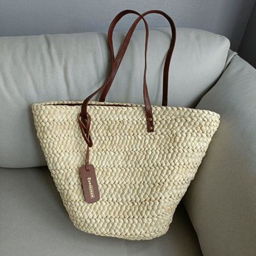 里洛法式單肩大容量玉米皮編織手提草編包菜籃子度假沙灘包女復古