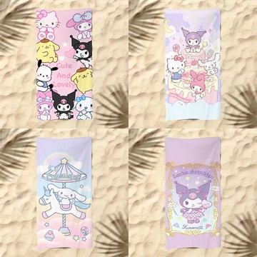 三麗鷗沙灘巾兒童卡通圖案kitty貓印花浴巾海邊超細纖維游泳速干