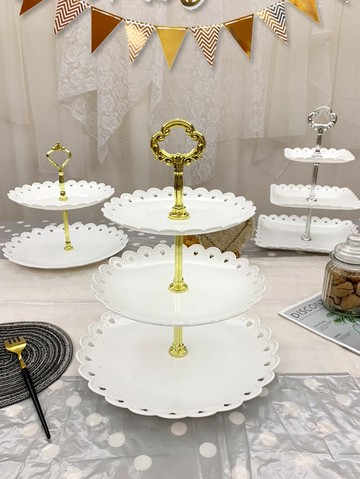 蛋糕點心架 三層水果盤架塑料歐式小精致客廳家用糖果零食蛋糕托盤點心架多層 【CM7984】