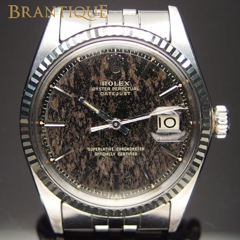 ロレックス デイトジャスト ROLEX OYSTER PERPETUAL 1601 C.1570 自動巻 ブラックミラー エイジング トロピカルダイヤル  メンズ 腕時計 箱付 「17378」 | LINEブランドカタログ