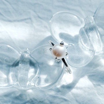 爪鑲珍珠戒指 925 銀