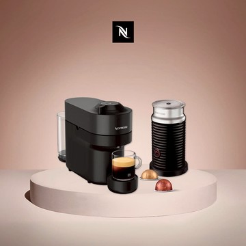 【Nespresso】創新美式 Vertuo 系列 POP 膠囊咖啡機 午夜黑 黑色奶泡機組合 (贈咖啡組+膠囊折扣金)