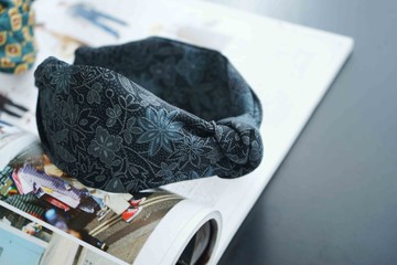 和服改製手工髮箍-秋意落葉-深藍-扭結款