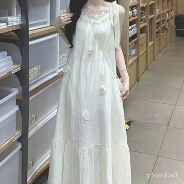免運 台灣出貨 【3952人收藏】夏季弔帶連衣裙新款氣質超僊甜美溫柔寬鬆初戀長裙2025超火的裙子限時下殺