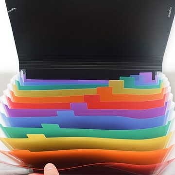 防水彩虹13格繩扣風琴包a4多層文件夾伸縮式學生塑料試卷分類夾