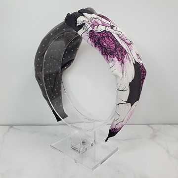 可愛雙色髮箍 - 紫花+點點紗布