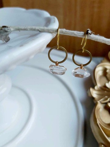心忱-赫基蒙水晶 黃銅耳環 可改夾